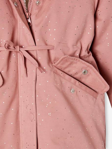 Parka com purpurinas, forrada em imitação pelo, para menina rosa-blush+verde-esmeralda 