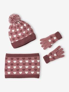 Menina 2-14 anos-Conjuntos-Conjunto gorro + gola snood + luvas, com corações, para menina