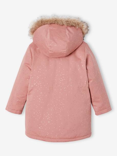 Parka com purpurinas, forrada em imitação pelo, para menina rosa-blush+verde-esmeralda 