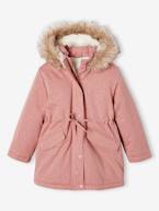 Parka com purpurinas, forrada em imitação pelo, para menina rosa-blush+verde-esmeralda 