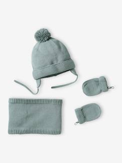 Bebé 0-36 meses-Conjunto gorro + gola snood + luvas de polegar, para bebé menino, BASICS