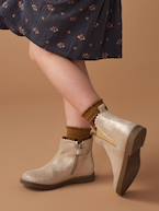 Botas em pele, com elástico, para menina dourado+marinho 