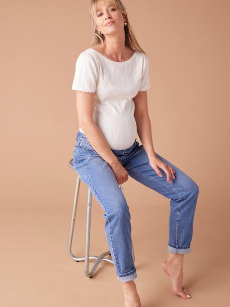 Jeans Mom pré-mamã, com faixa amovível, ENVIE DE FRAISE azul-escuro+stone 