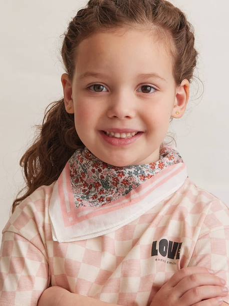 Lenço estampado às flores, para menina coral 