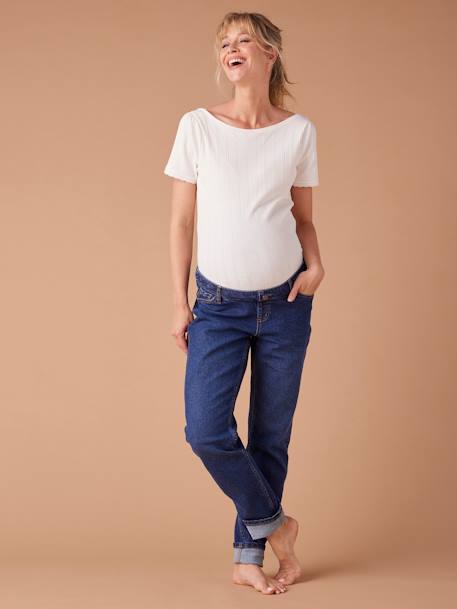 Jeans Mom pré-mamã, com faixa amovível, ENVIE DE FRAISE azul-escuro+stone 