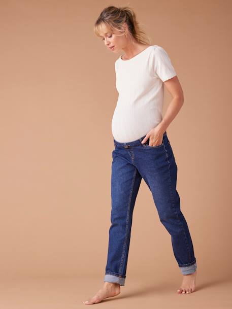 Jeans Mom pré-mamã, com faixa amovível, ENVIE DE FRAISE azul-escuro+stone 