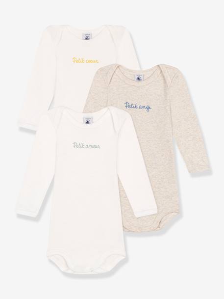 Lote de 3 bodies de mangas compridas, da Petit Bateau bege+branco 