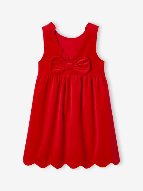 Vestido de cerimónia em veludo, com laço atrás, para menina 6399+verde+VERMELHO ESCURO LISO 