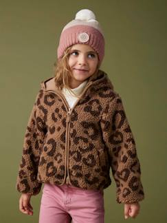 Casaco com capuz, em sherpa estampado leopardo, para menina