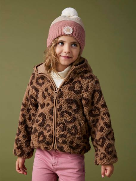 Casaco com capuz, em sherpa estampado leopardo, para menina castanho estampado 