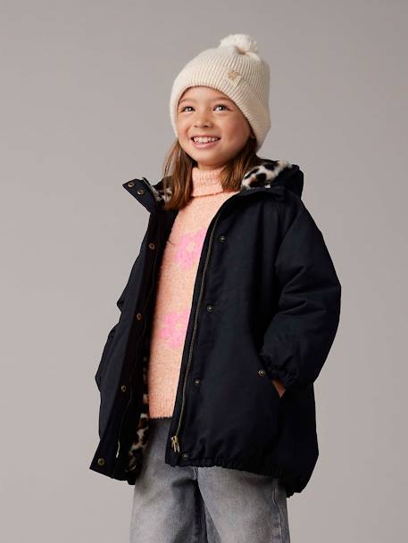 Parka com capuz, forro em imitação pelo, para menina caqui+pau-rosa+preto+verde 