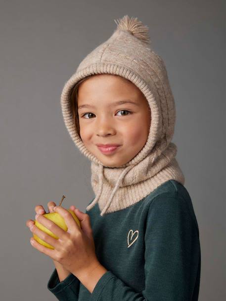 Gorro em malha aos torcidos, para menina bege mesclado 