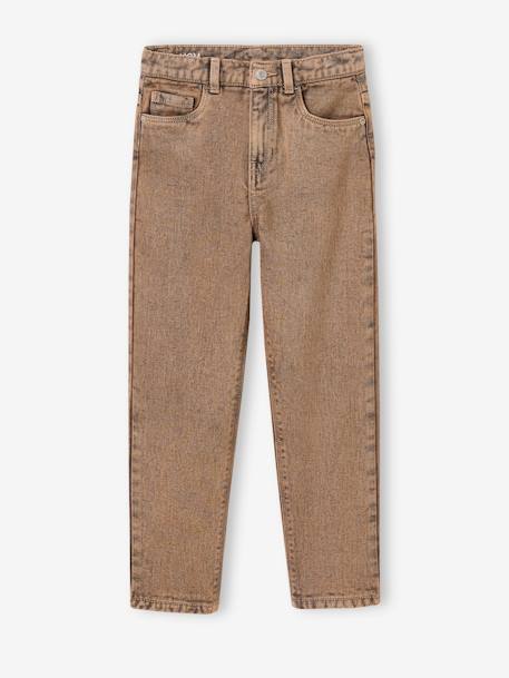 Jeans Mom tingidos, para menina cappuccino 