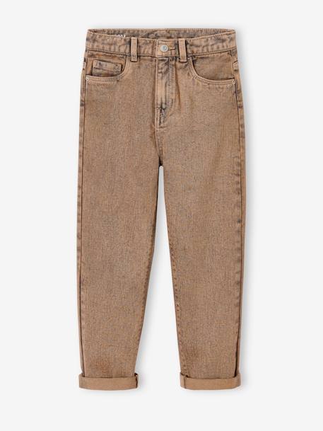 Jeans Mom tingidos, para menina cappuccino 