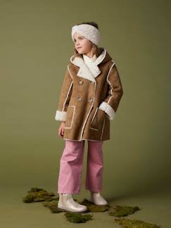 Menina 2-14 anos-Casacos, blusões-Parkas, sobretudos-Casaco com capuz, estilo carneira revirada, para menina