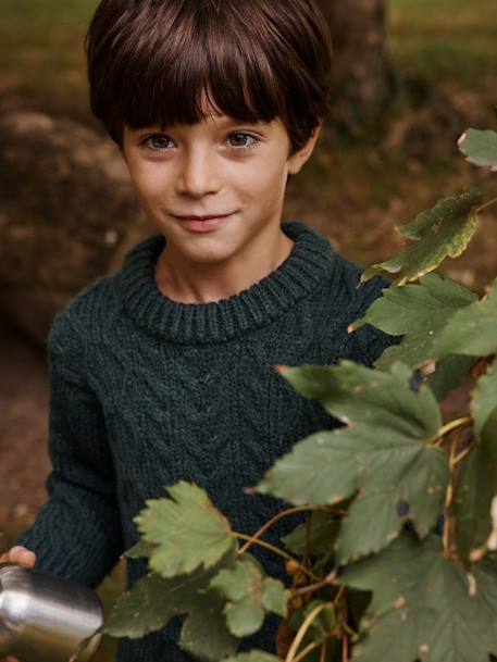 Camisola aos torcidos, para menino cru+verde-abeto 