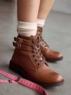 Botas Gavroche, em pele, para menina castanho 