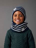 Conjunto estilo marinheiro, gorro + gola snood + luvas, para menino azul-tinta 