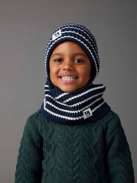 Conjunto estilo marinheiro, gorro + gola snood + luvas, para menino azul-tinta 