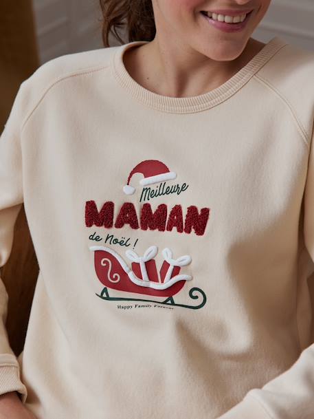 Sweat para mulher, 'Meilleure maman de Noël', Coleção Cápsula Família baunilha 