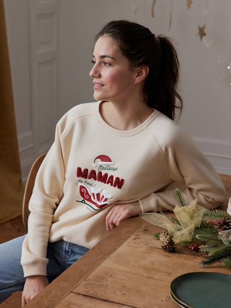 Sweat para mulher, 'Meilleure maman de Noël', Coleção Cápsula Família baunilha 