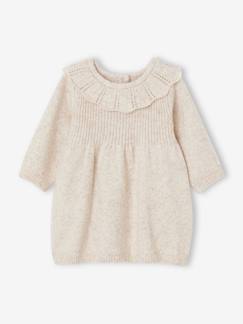 Bebé 0-36 meses-Vestidos, saias-Vestido com gola com folho, em tricot, para bebé