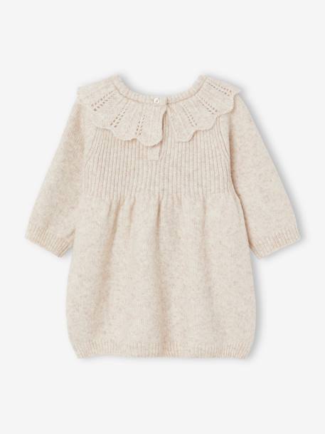 Vestido com gola com folho, em tricot, para bebé bege mesclado 