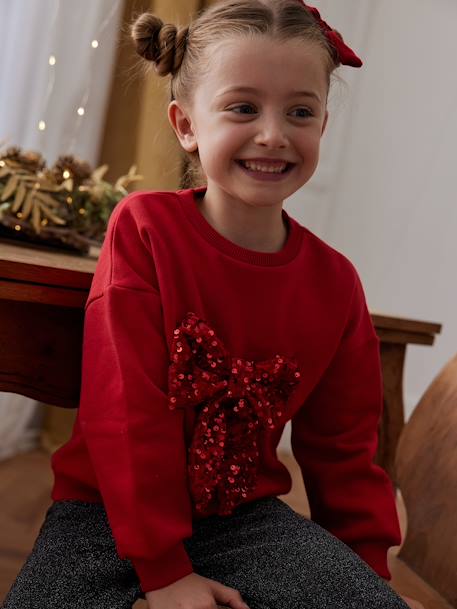 Sweat de Natal, com laço em lantejoulas, para menina vermelho 