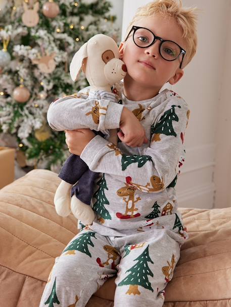 Conjunto de Natal, pijama + meias de menino cinza mesclado 