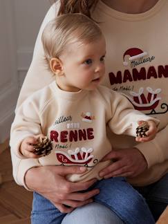 Bebé 0-36 meses-Camisolas, casacos de malha, sweats-Sweat "Meilleur bébé renne de Noël" para bebé, coleção cápsula família