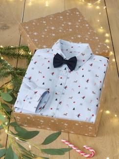 Menino 2-14 anos-Camisas-Conjunto de Natal, camisa estampada e laço-papillon, para menino