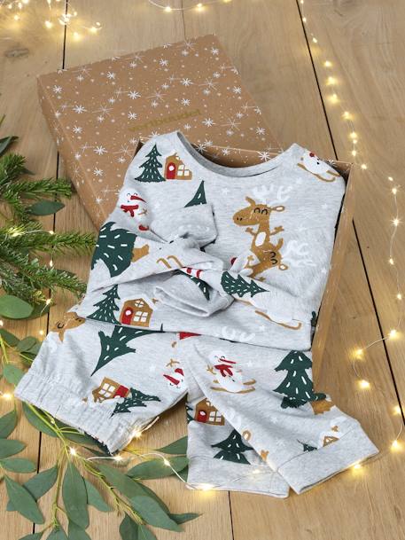 Conjunto de Natal, pijama + meias de menino cinza mesclado 