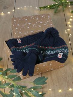 -Caixa presente de Natal, gorro + gola snood + luvas, para menino