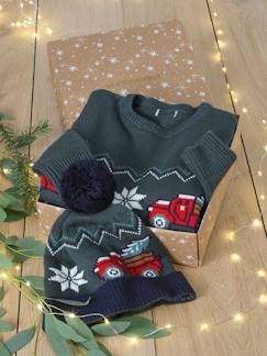 Menino 2-14 anos-Conjunto de Natal, camisola em jacquard + gorro com pompom, para menino