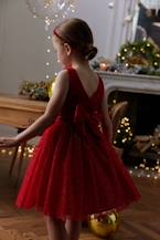 Vestido de Natal em veludo e tule brilhante, para menina vermelho 