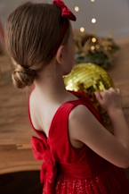 Vestido de Natal em veludo e tule brilhante, para menina vermelho 