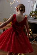 Vestido de Natal em veludo e tule brilhante, para menina vermelho 