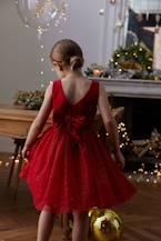 Vestido de Natal em veludo e tule brilhante, para menina vermelho 