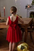 Vestido de Natal em veludo e tule brilhante, para menina vermelho 