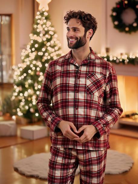 Pijama de Natal, em flanela, para homem, da Coleção Cápsula Família quadrados vermelho 