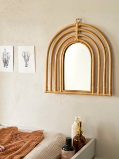 Têxtil-lar e Decoração-Decoração-Espelho em forma de arco-íris, em rattan