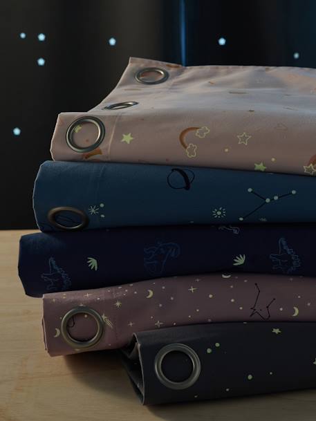 Cortina opaca com detalhes fosforescentes, Estrelas CINZENTO ESCURO ESTAMPADO 