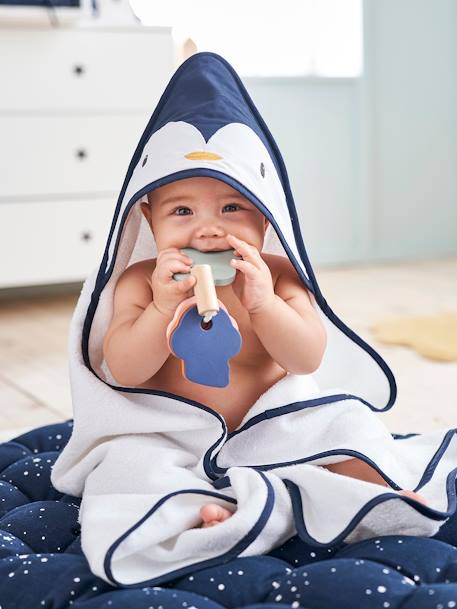 Caixa com capa de banho + luva, Pinguim BRANCO CLARO LISO COM MOTIVO 