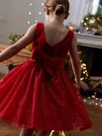 Vestido de Natal em veludo e tule brilhante, para menina vermelho 