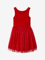 Vestido de Natal em veludo e tule brilhante, para menina vermelho 