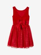 Vestido de Natal em veludo e tule brilhante, para menina vermelho 