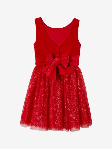 Vestido de Natal em veludo e tule brilhante, para menina vermelho 