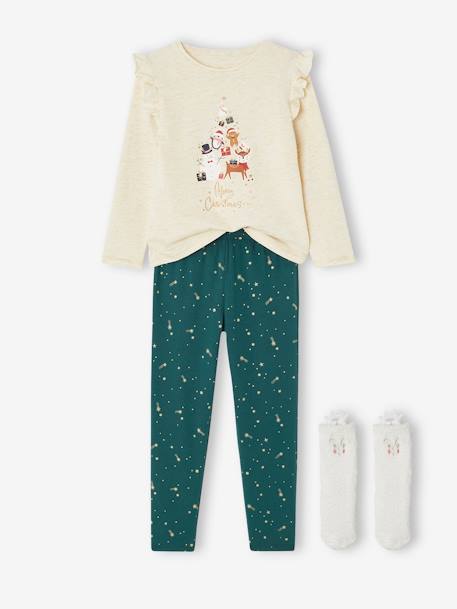 Conjunto de Natal, pijama + meias verde 