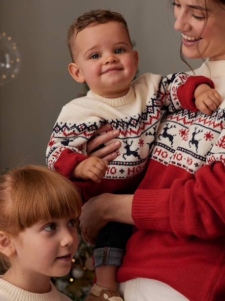 Camisola de Natal, em jacquard, para bebé, coleção cápsula família marinho+vermelho 