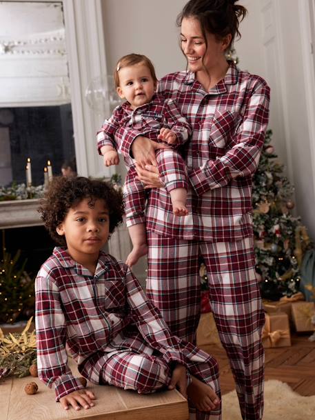 Pijama de Natal aos quadrados, para bebé, coleção cápsula família quadrados vermelho 